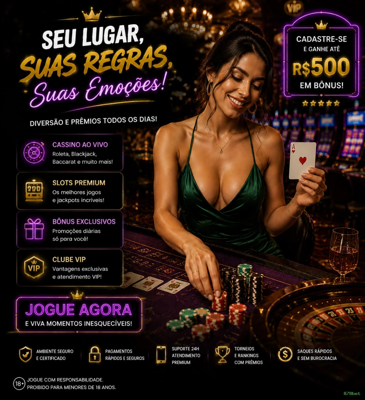 Imagem promocional da 878bet mostrando a plataforma e suas vantagens